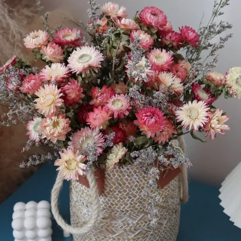 Natural Dried Flower Bouquet Colorful Strawflower Daisy Handmade Floral Arrangement Home Decor Photography Props
