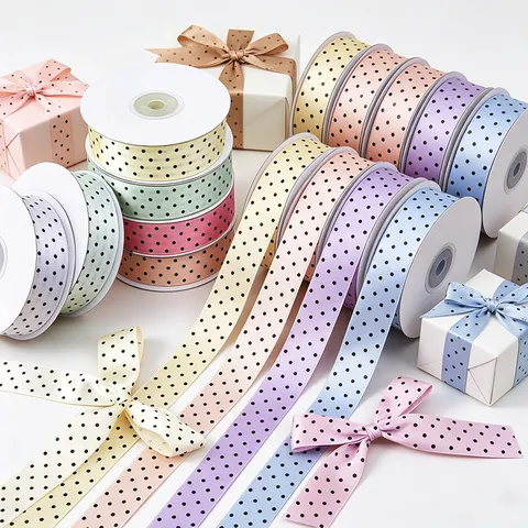 Cinta de Raso con Lunares Clásica Cinta Decorativa Para Envolver Regalos Ramo de Flores Decoración de Tartas Manualidades Costura Suministros de Fiesta