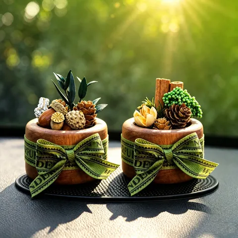 Walnut Wood Car Aromatherapy Ornament Natural Dried Flower Pine Cone Diffuser Creative Dashboard Interior Decoration
