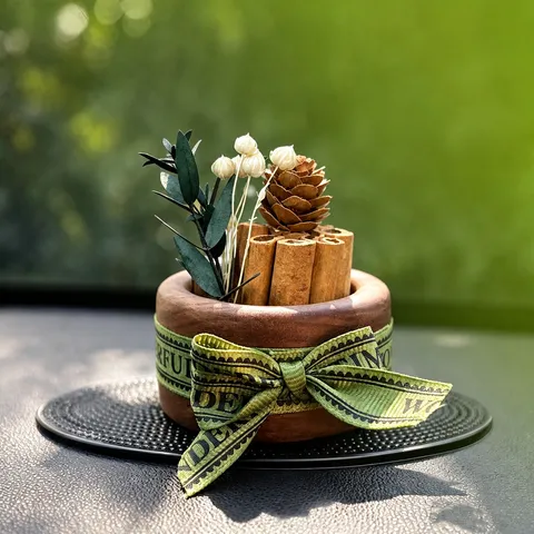 Walnut Wood Car Aromatherapy Ornament Natural Dried Flower Pine Cone Diffuser Creative Dashboard Interior Decoration