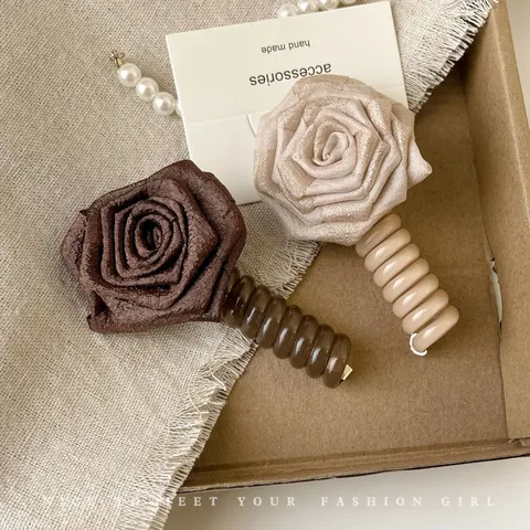 Elastico per Capelli Filo Telefono Fiore di Rosa Artificiale Resina Plastica Fascia Elastica Donna Accessori per Capelli Quotidiani