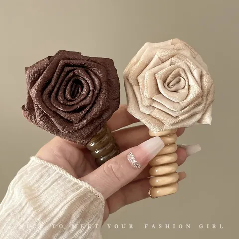 Elastico per Capelli Filo Telefono Fiore di Rosa Artificiale Resina Plastica Fascia Elastica Donna Accessori per Capelli Quotidiani
