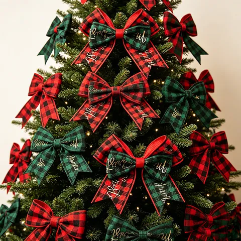 Christmas Bows And Ribbon Rolls Festive Plaid Ribbon For Home Staircase Tree Holiday Decoration DIY Craft