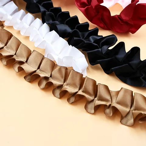 Pleated Ruffle Satin Ribbon Trim For Floral Packaging Gift Wrapping Garment Sewing DIY Craft Decoration