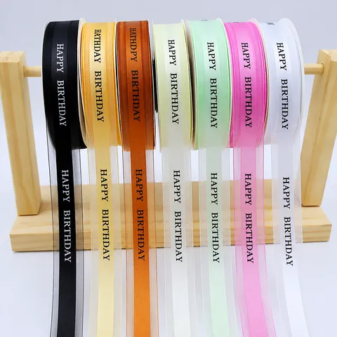 Happy Birthday Printed Ribbon Organza Satin Ribbon For Gift Box Packaging Cake Decoration Party Decor