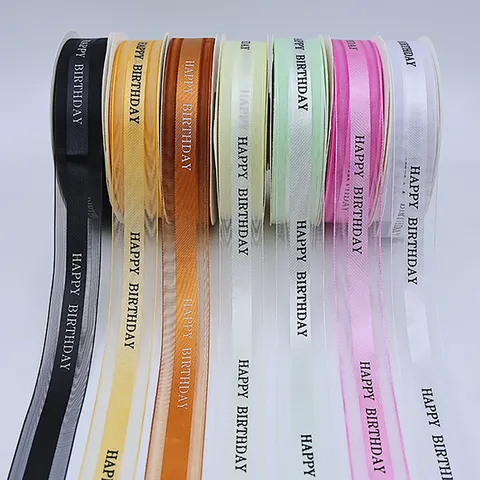 Happy Birthday Printed Ribbon Organza Satin Ribbon For Gift Box Packaging Cake Decoration Party Decor