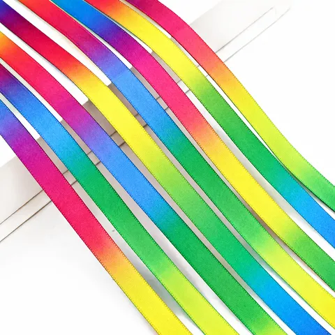 Rollo de Cinta de Poliéster con Degradado de Arco Iris Colorido para Manualidades Envoltura de Regalos
