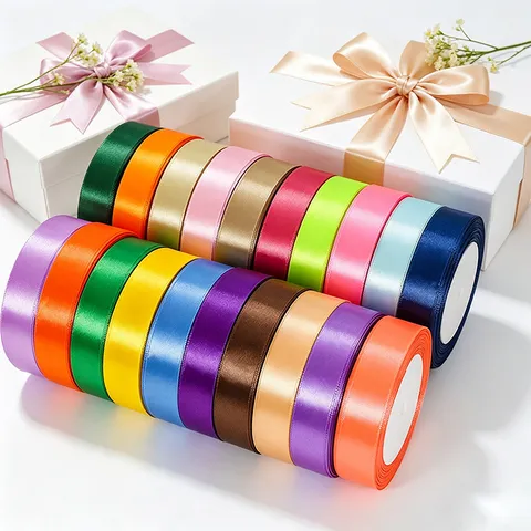 Rollo de Cinta de Satén de Color Sólido Para Envoltorio de Regalos Y Decoración De Fiesta De Boda Cinta De Poliéster