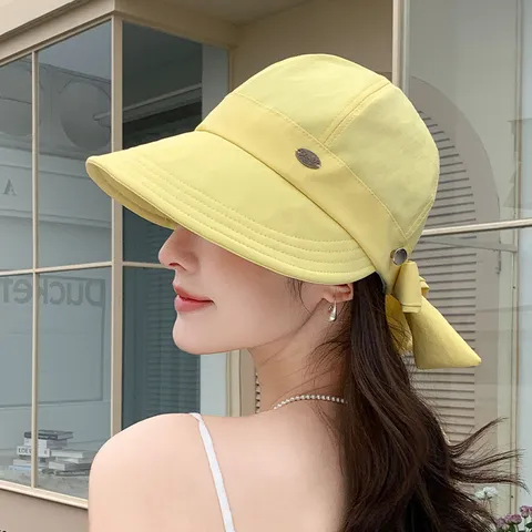 Cappello da Sole Moda Donna Cotone Tesa Larga Cap da Equitazione Con Fiocco e Decorazione in Metallo Protezione Solare UV