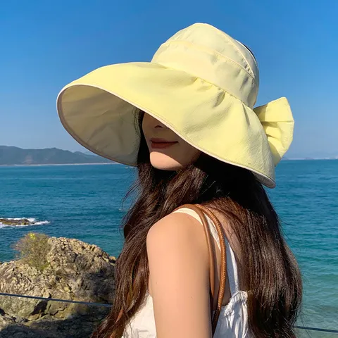 Damen Sonnenhut Mit Breiter Krempe Falzbar Atmungsaktiv Sommer Strandhut Schleife UV Schutz Fischerhut Casual Outdoor Kappe