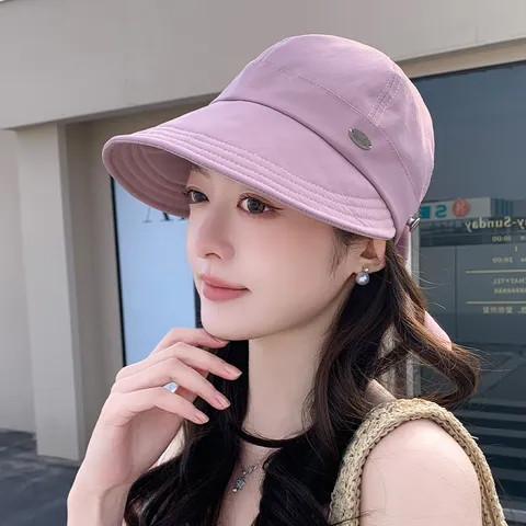 Cappello da Sole Moda Donna Cotone Tesa Larga Cap da Equitazione Con Fiocco e Decorazione in Metallo Protezione Solare UV