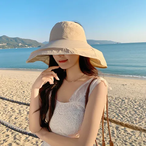 Damen Sonnenhut Ohne Oberseite Sommer Breite Krempe Strand Visor Einfarbig Einfach Verstellbar Fischerhut