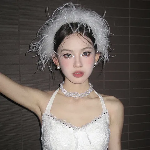 Ostrich Feather Headband Elegant Forest Style Hair Hoop Fluffy Headwear Winter Sweet Hair Accessories For Women