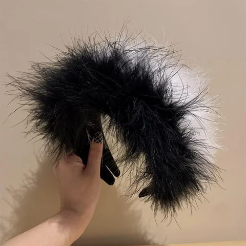 Fashion Feather Headband Women Winter Plush Hair Band Elegant Handmade Hair Accessories
