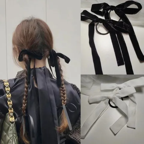 Doux Velours Noeud Papillon Chouchou Et Pince À Cheveux Long Ruban Accessoires De Coiffure Mignon Corde De Coiffure Pour Femmes Et Filles