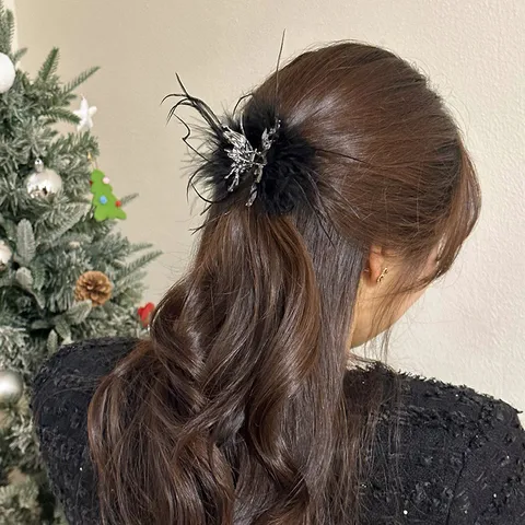 Liquid Metal Butterfly Ostrich Feather Hair Claw Clip Sweet Cool Cold Style Statement Hair Accessories For Women