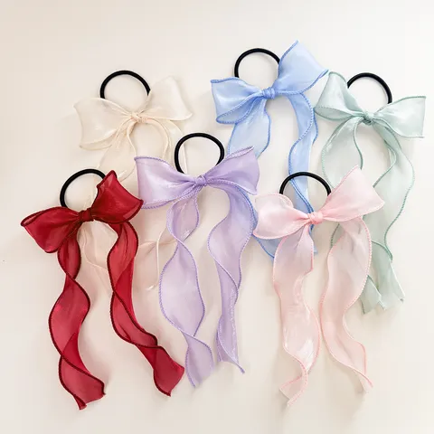 Scrunchie Μαλλιών με Φιόγκο από Περλέ Σατέν Κορδέλα Χαριτωμένο Λαστιχάκι Κομψό Αξεσουάρ Μαλλιών για Γυναίκες