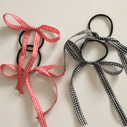 Sweet Japanese Style Plaid Bow Ribbon Hair Scrunchie Cute Fabric Elastic Hair Rope Ponytail Holder Hair Accessories