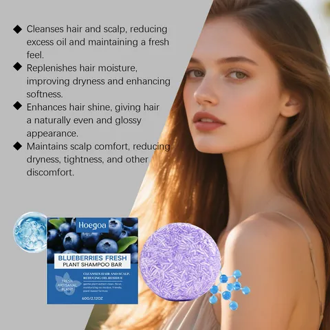 Hoegoa Barre de Shampoing Extrait de Plante de Myrtille Contrôle Doux du Sébum Hydratant Cheveux Dodu Lisses Soin Shampoing Solide