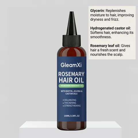 Huile Capillaire au Romarin Gleamxi Avec Biotine Huile de Jojoba et de Ricin Soin Nourrissant du Cuir Chevelu Croissance Lissage Set