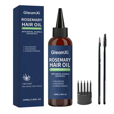 Huile Capillaire au Romarin Gleamxi Avec Biotine Huile de Jojoba et de Ricin Soin Nourrissant du Cuir Chevelu Croissance Lissage Set