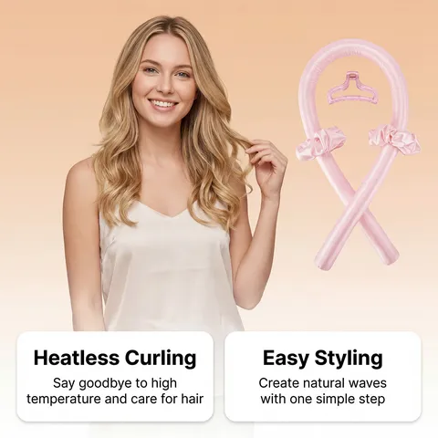 Heatless Curling Rod Headband Satin No Heat Hair Curler Set Champagne Pink Sleep Soft Waves Hair Styling Tools Women