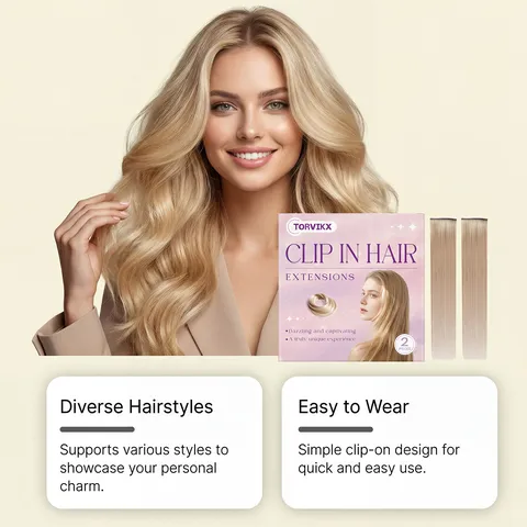 TORVIKX Clip-In Haarverlängerungen Flachsblond Glatt Synthetisch Hochtemperaturfaser Tägliches Haarstyling Werkzeug Tragbares Zubehör