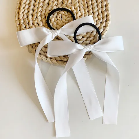 Chouchou en Tissu avec Nœud et Long Ruban Attache Queue de Cheval Mignon Accessoire de Coiffure pour Femmes et Filles Quotidien