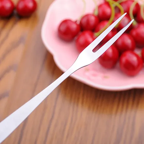 Stainless Steel Fruit Fork Set Two Prong Small Dessert Cake Forks Metal Fruit Picks For Home Kitchen Dining Tableware