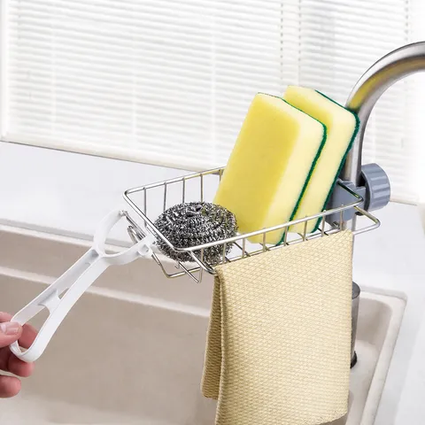 Stainless Steel Faucet Storage Rack Kitchen Sink Sponge Drain Holder Bathroom Organizer Multipurpose Shelf