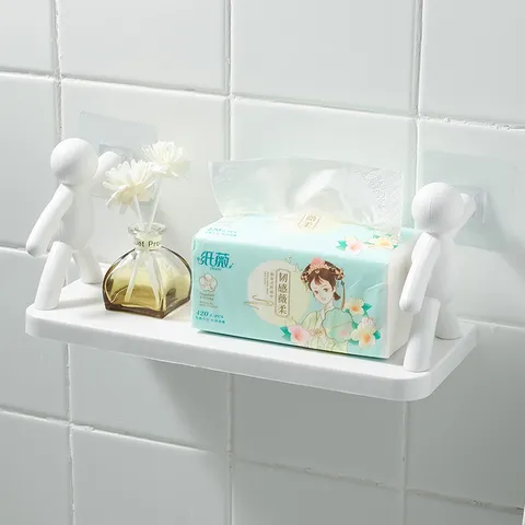 Punch Free Wall Mounted Storage Rack Creative Little Man Design Plastic Spice Organizer Bathroom Shelf Home Decor