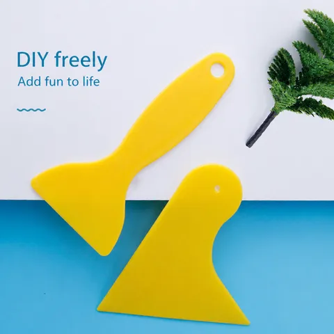 Plastic Car Window Tint Scraper Small Yellow Triangle Scraper Tool For Phone Screen Film Sticker Installation And Cleaning