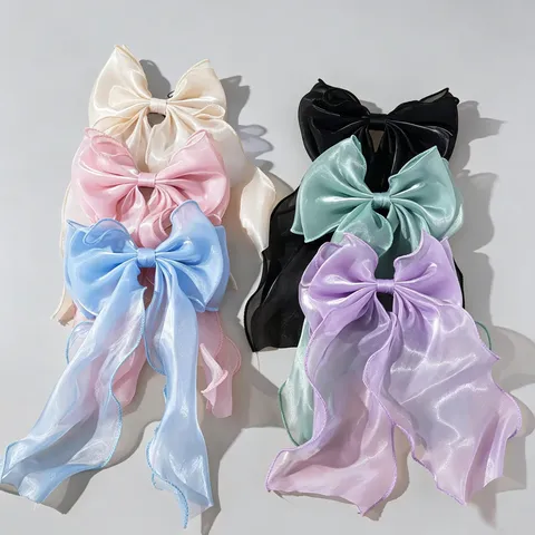 Large Organza Bow Hair Clip Fairy Style Shimmer Ribbon Hair Accessories For Women Girls Daily Styling Hair Decor