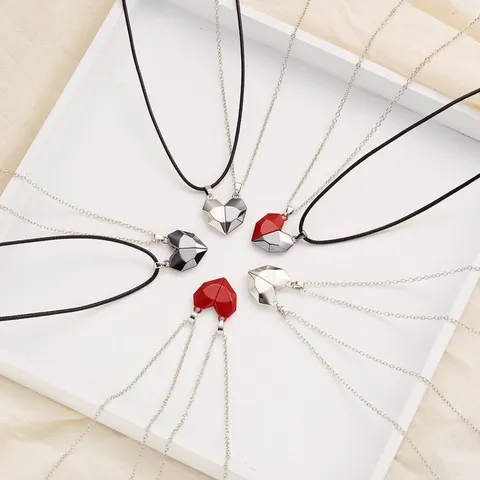 Magnetic Heart Necklace Set Alloy Geometric Wishing Stone Couple Splicing Pendant Necklace For Lovers Valentine Day Jewelry
