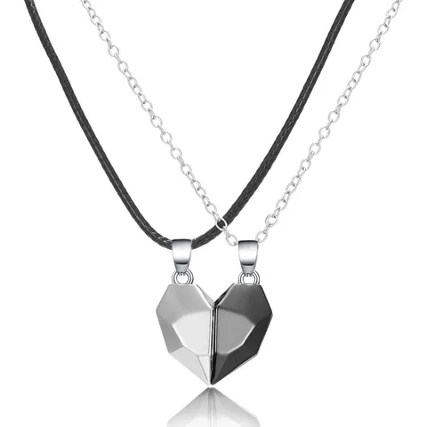 Magnetic Heart Necklace Set Alloy Geometric Wishing Stone Couple Splicing Pendant Necklace For Lovers Valentine Day Jewelry