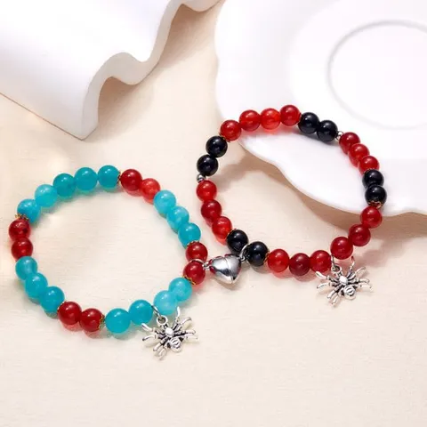 Halloween Spinne Herz Magnetische Anziehung Paar Armbänder Legierung Glas Perlen Schmuck Geschenk Für Herren Damen Vintage Gothic Handkette