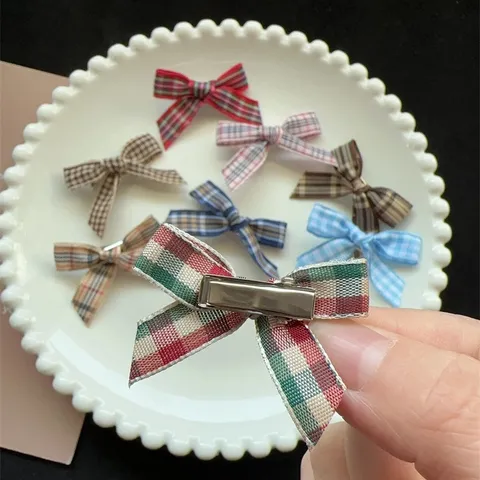 Sweet Preppy Style Plaid Ribbon Bow Hair Clip Cute Checkered Hairpin Hair Accessories For Women Daily Wear