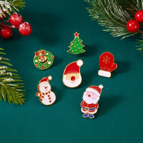 Christmas Cartoon Enamel Brooch Pin Collection For Women Kids Santa Claus Snowman Christmas Tree Festive Jewelry Gift Accessories