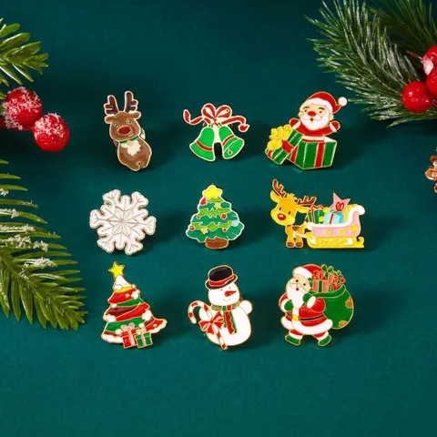 Christmas Cartoon Enamel Brooch Pin Collection For Women Kids Santa Claus Snowman Christmas Tree Festive Jewelry Gift Accessories