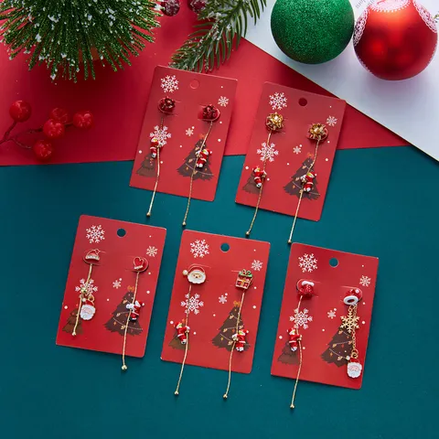 Asymmetric Christmas Earrings Santa Claus Christmas Tree Snowman Ghost Cat Alloy Rhinestone Enamel Drop Earrings For Women Jewelry