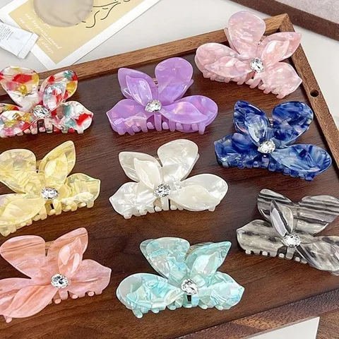 Pinza para el Cabello con Flor de Buganvilla de Acetato Con Strass Patrón de Mármol Pinza de Tiburón para Mujer Elegante Accesorio de Pelo