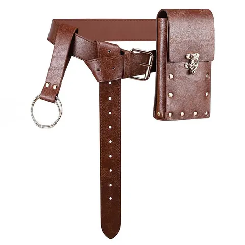Marsupio Medievale Steampunk Cintura Vintage Pelle Sintetica Rinascimento Accessorio Cosplay Con Anelli Metallo Rivetti Uomo Donna Festa