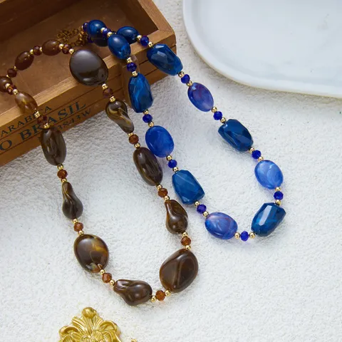 Boho Vintage Unregelmäßige Acryl Perlenkette Für Damen Mehrfarbige Sondergeformte Harzperlen Schlüsselbein Kette Schmuck Zubehör