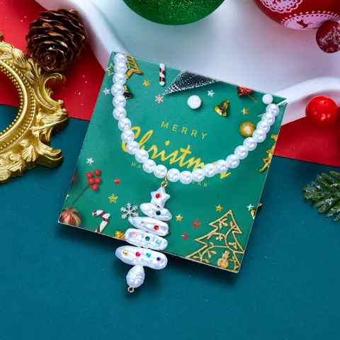 Barock Künstliche Perle Weihnachtsbaum Anhänger Halskette Legierung Strass Xmas Schlüsselbeinkette Festlich Leichter Luxus Schmuck