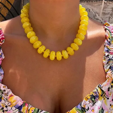 Bohemian Resin Beaded Necklace Large Chunky Geometric Bead Choker Necklace For Women Fashion Jewelry Vacation Accessory