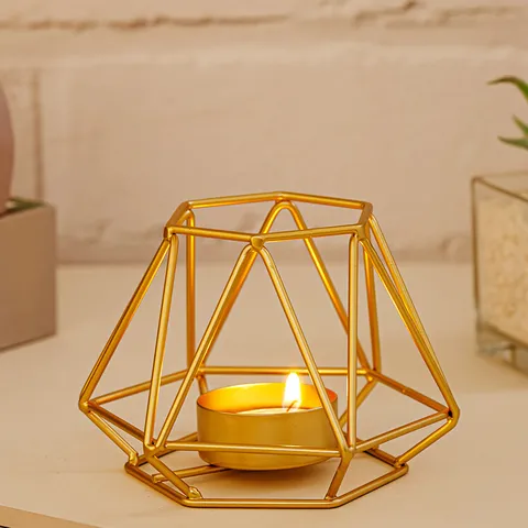 Modern Geometric Metal Candle Holder Gold Hexagon Candle Stand For Home Wedding Table Decor Decorative Centerpiece