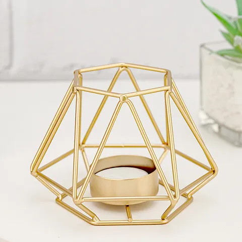 Modern Geometric Metal Candle Holder Gold Hexagon Candle Stand For Home Wedding Table Decor Decorative Centerpiece