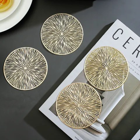 Creative Hollow Out Fireworks PVC Coaster Heat Insulated Round Cup Mat For Coffee Wine Home Table Dining Table Decoration