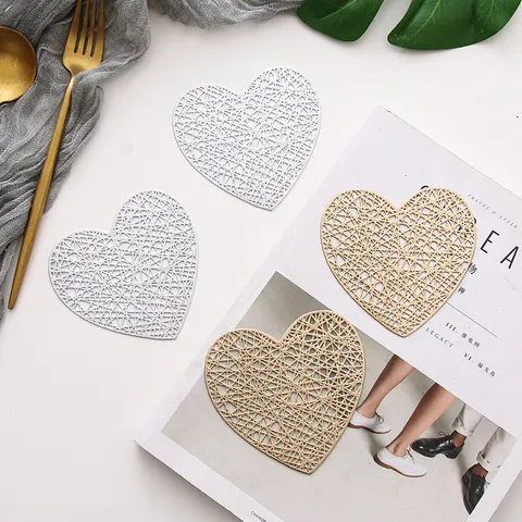 Modern Minimalist PVC Heart Shaped Coaster Hollow Out Gold Silver Thermal Insulation Coffee Cup Mat For Home Dining Table