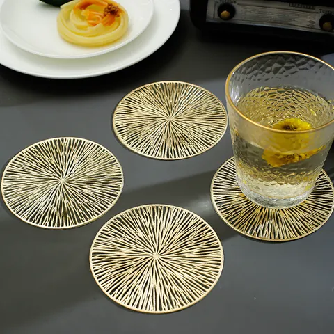 Creative Hollow Out Fireworks PVC Coaster Heat Insulated Round Cup Mat For Coffee Wine Home Table Dining Table Decoration